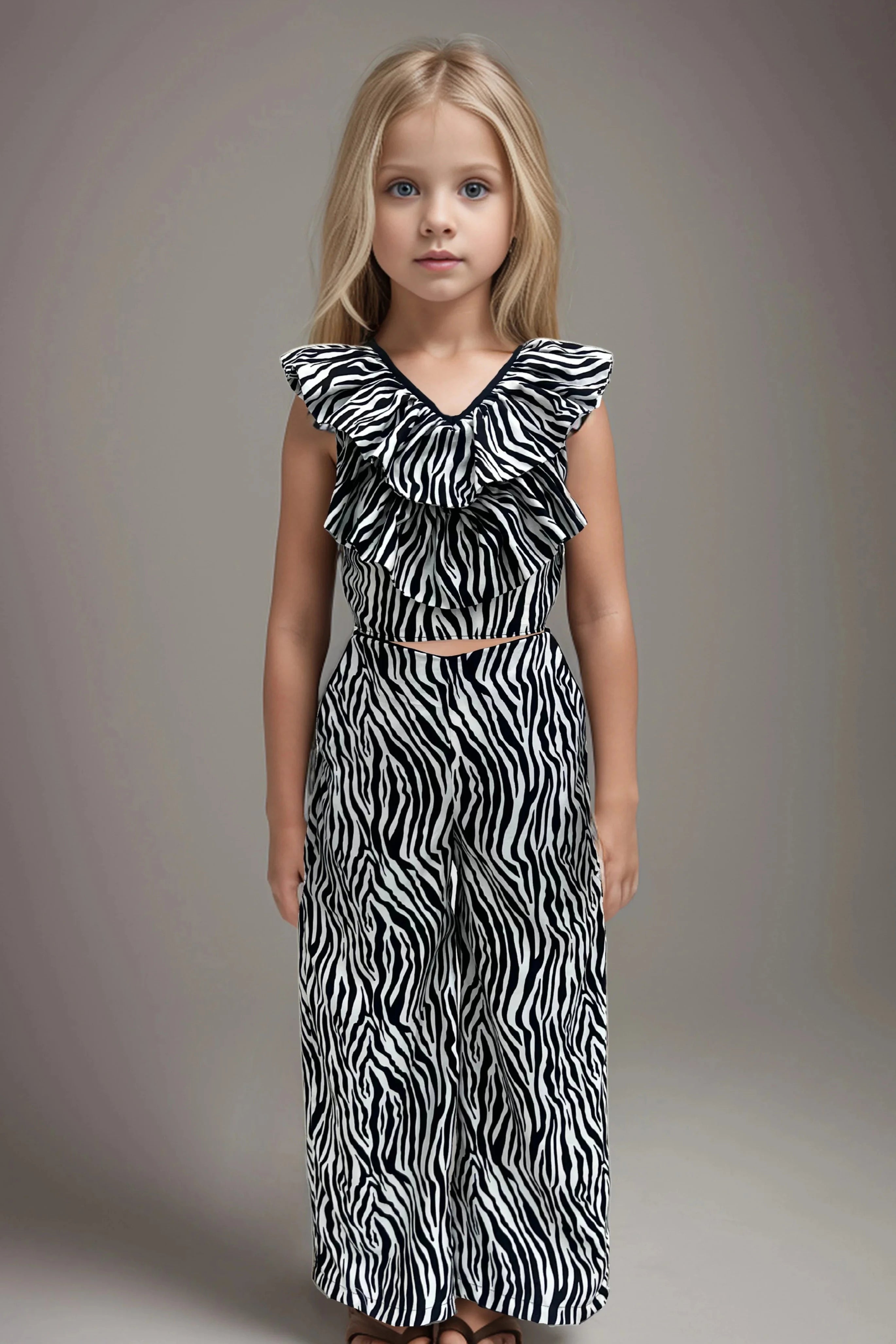 Pure Cotton Animal Print Co-ord Set For Girls Front Full