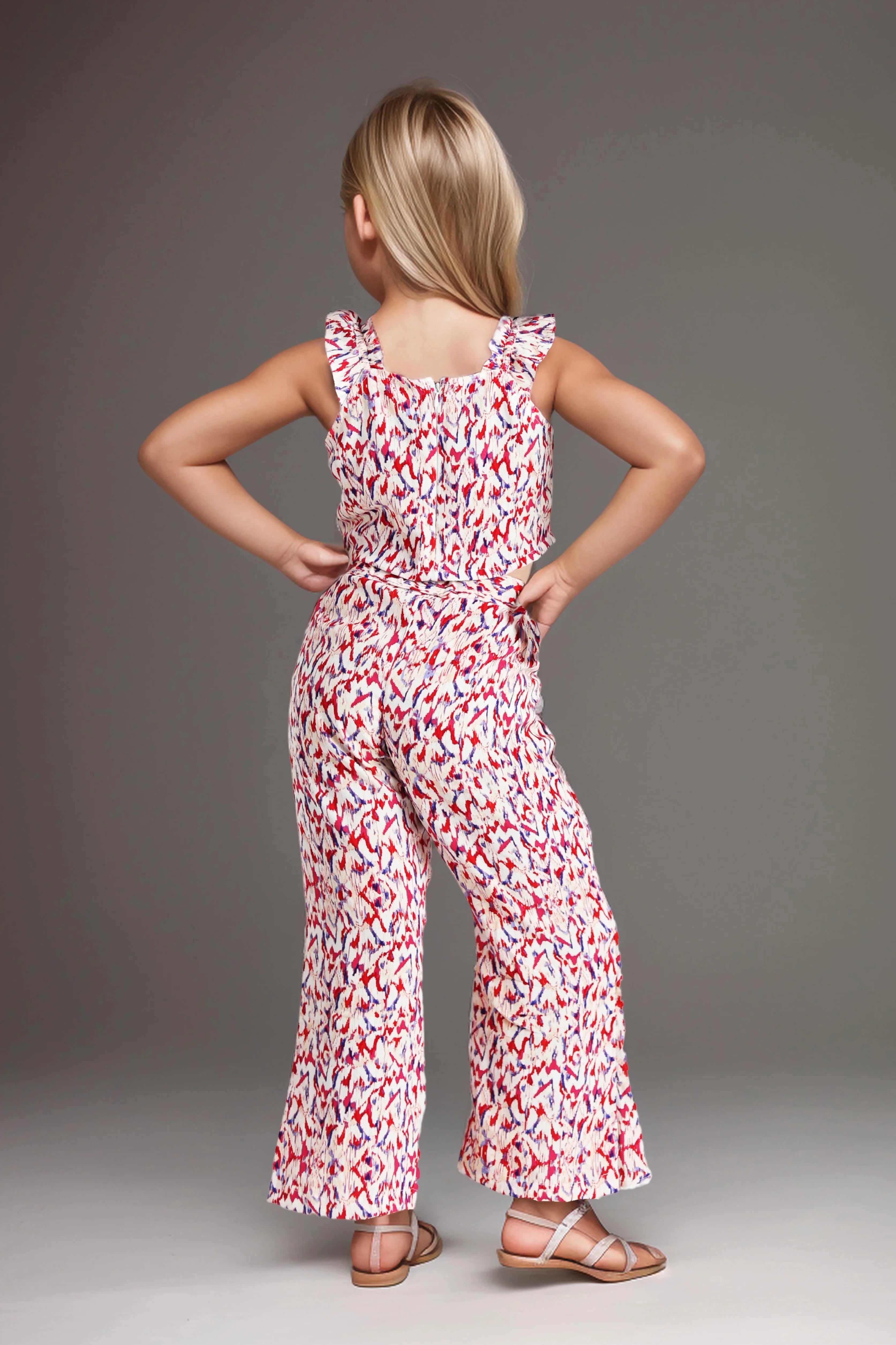 Back view of a Girls Palazzo Wrap Pants with Top.