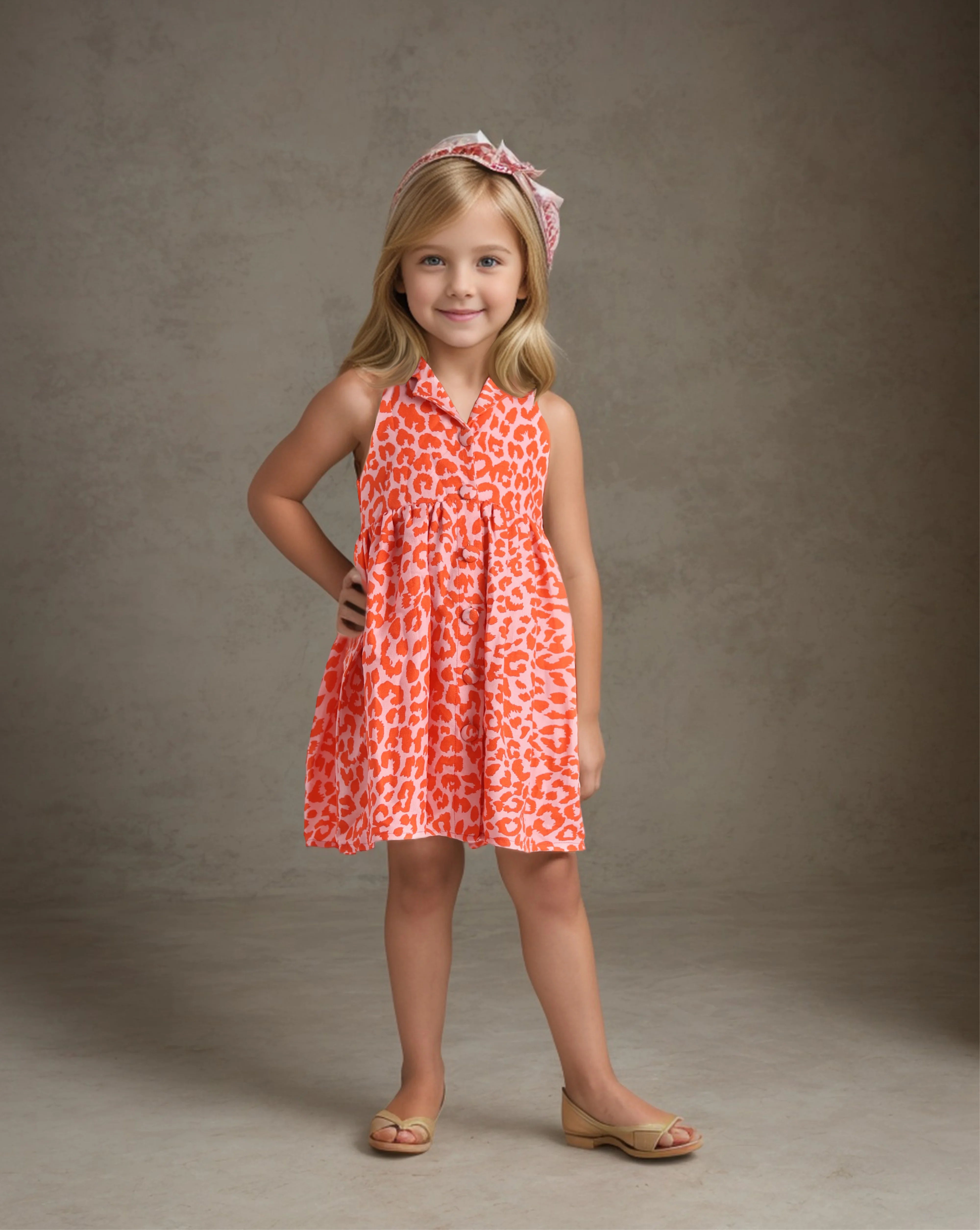 Pure Cotton Cheetah Print Dress For Girls