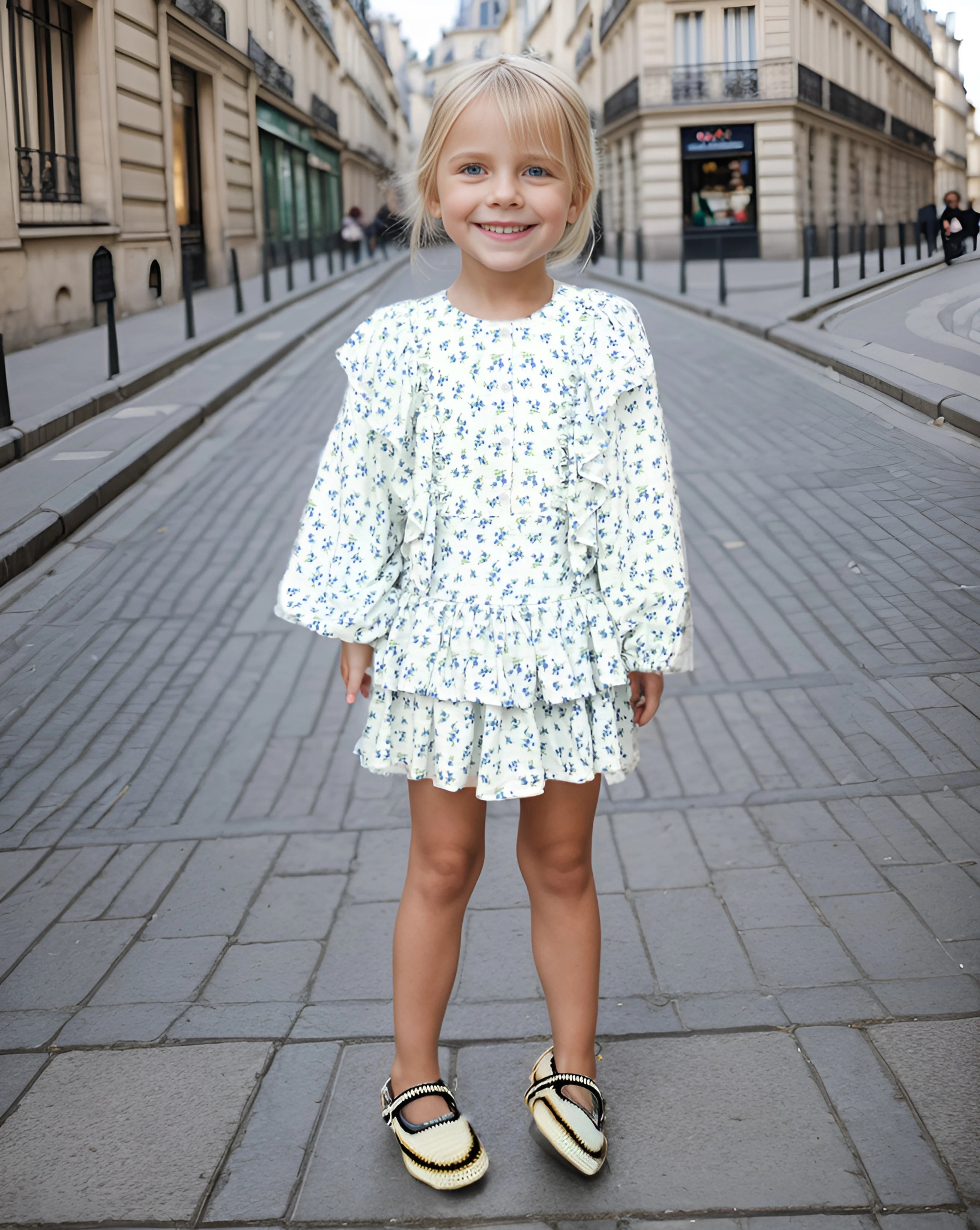 White Floral With Frilled Top and Skirt