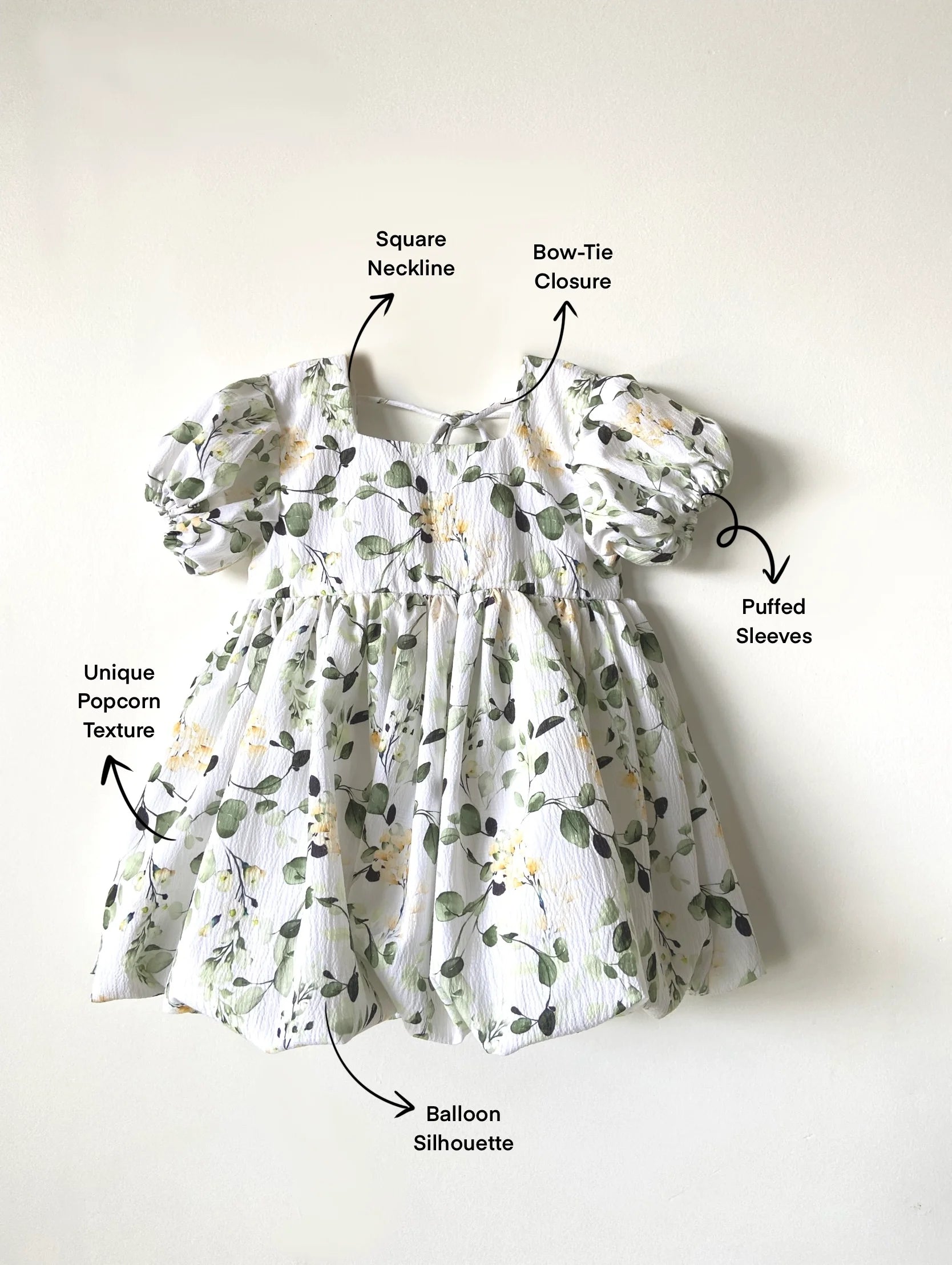 White Green Floral Printed Cotton Summer Dress for Girls