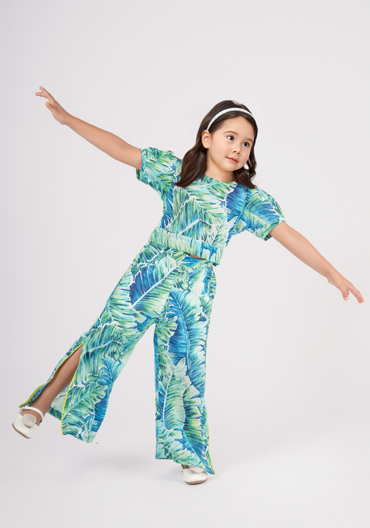 Casual Tropical Print Cotton Co ord Set for Girls