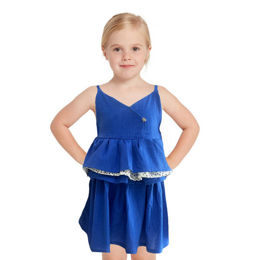 Blue Cotton Summer Dress with Frill for Girls