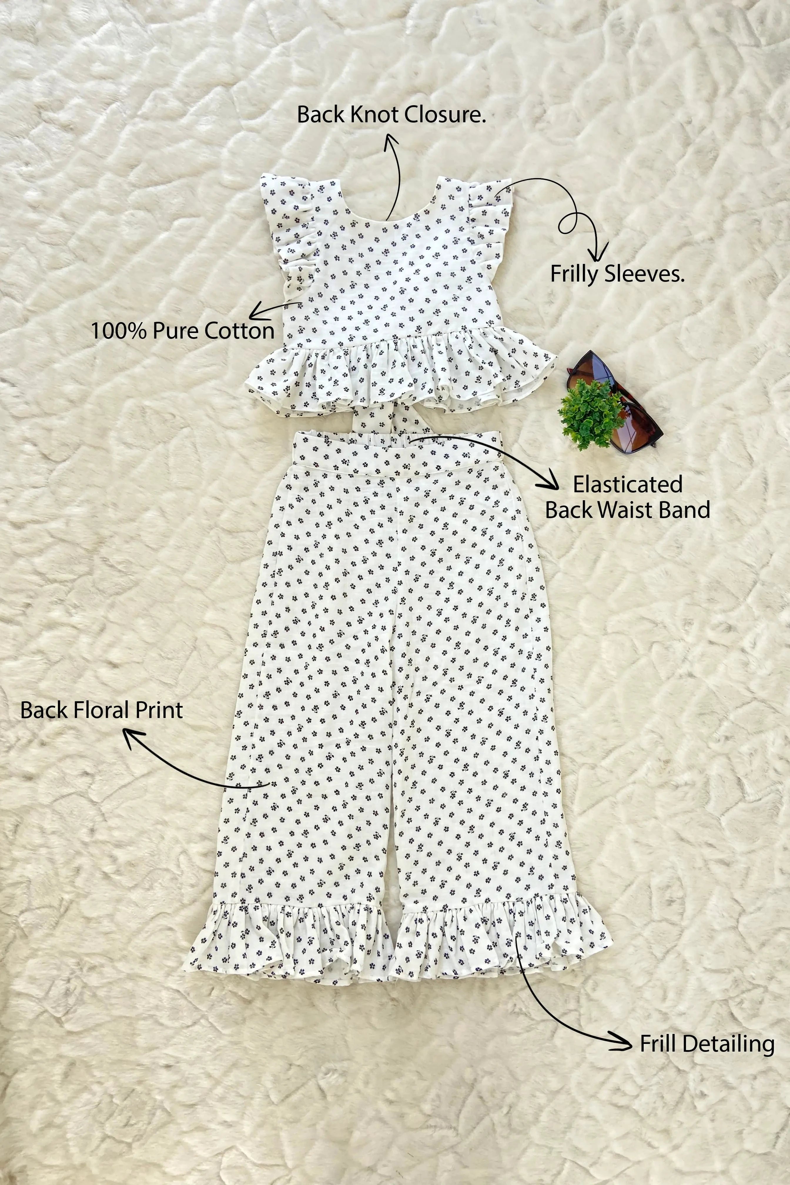 Flat image of a Stylish Girls' White Floral Coord Set.