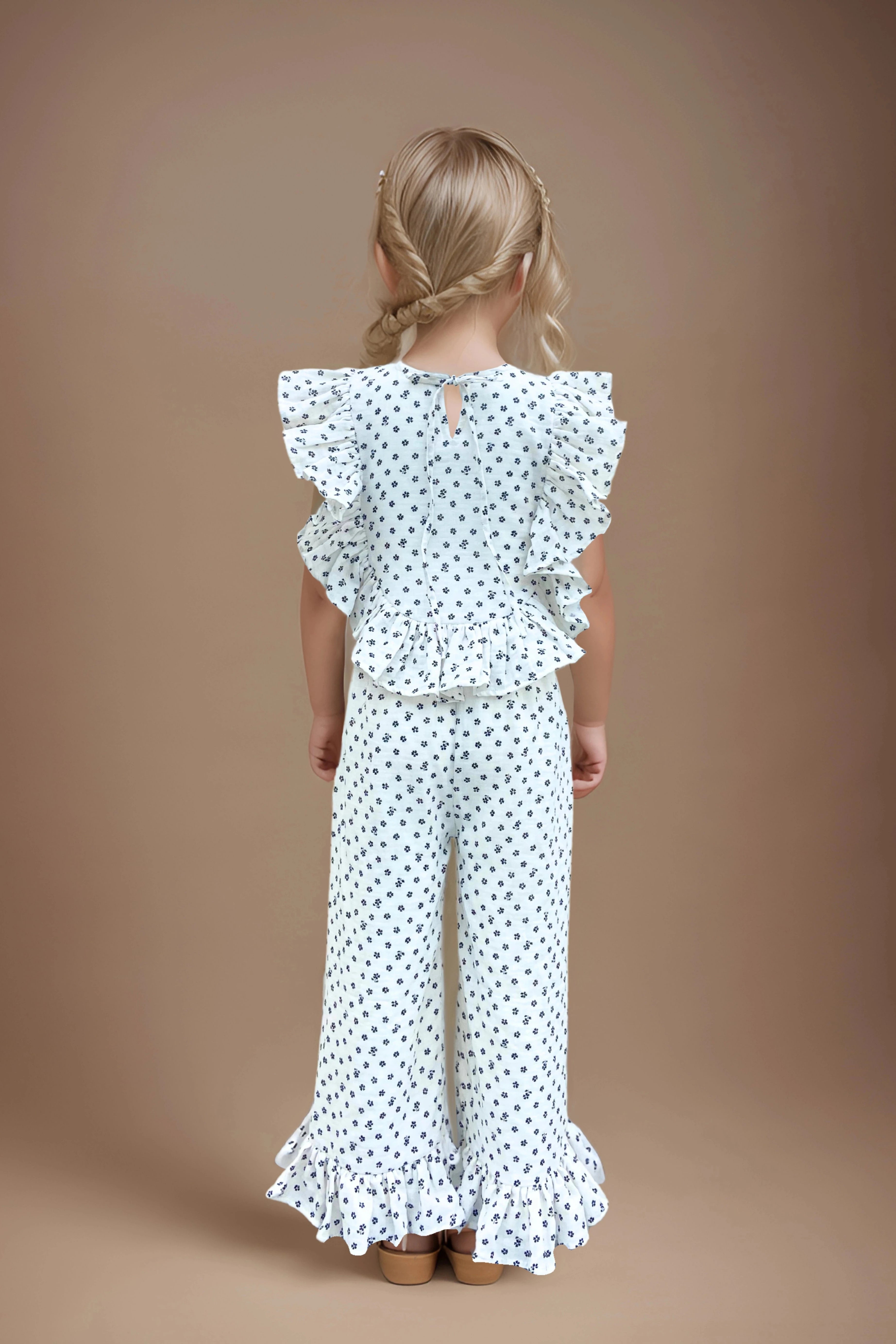 White Muslin Co ord Set for Girls full Back