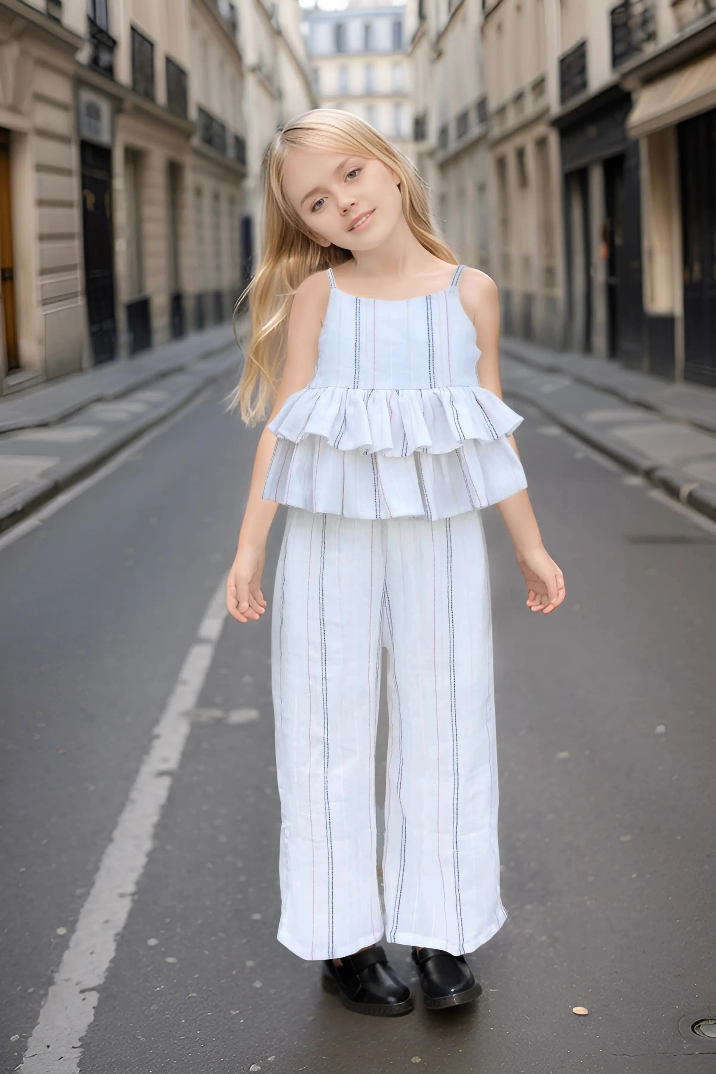 Full front view of a kids Organic Cotton Muslin Co-Ord Set.