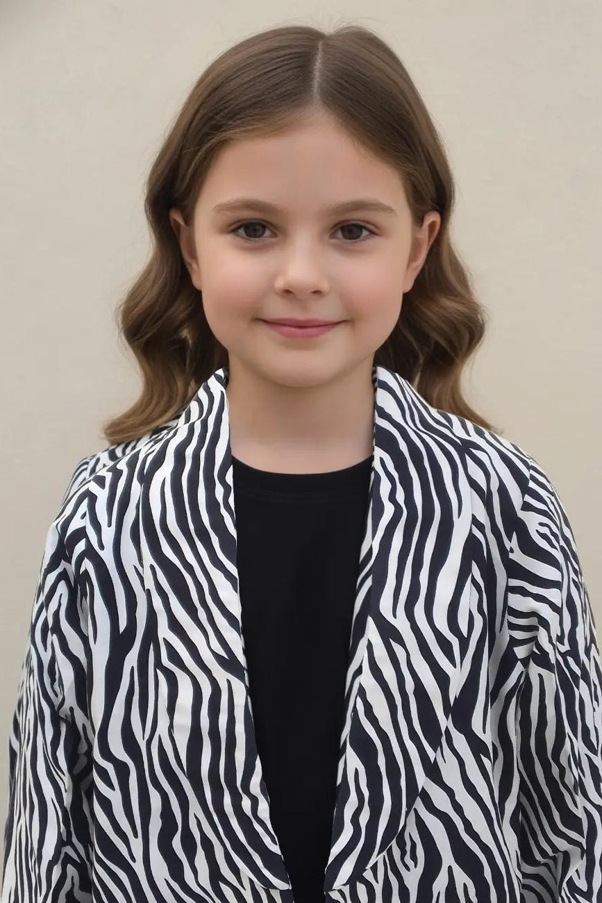 close up black zebra blazer 